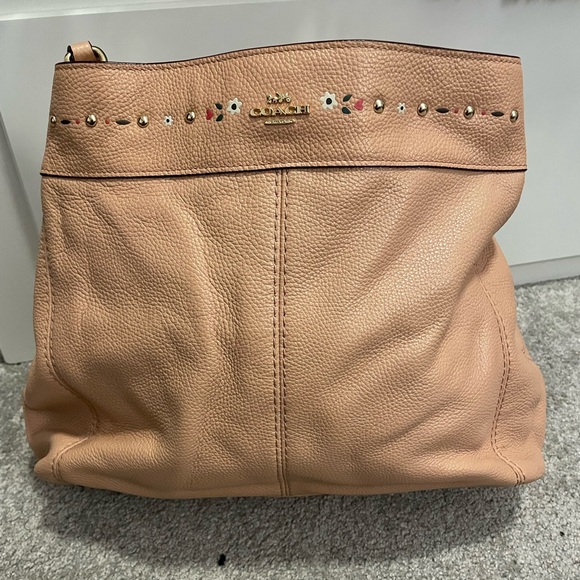 COACH PEBBLED BLUSH NUDE LEATHER LEXI CHAIN SHOULDER BAG W/ FLORAL TRIM #F25884 - Picture 1 of 11